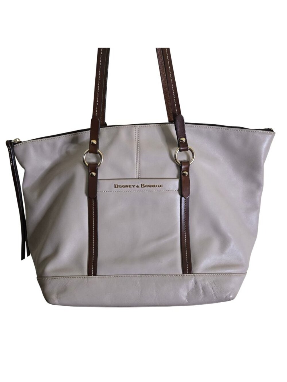Dooney & Bourke Wexford Leather Tilly Large Tote Ecru Cream Brown Leather Straps